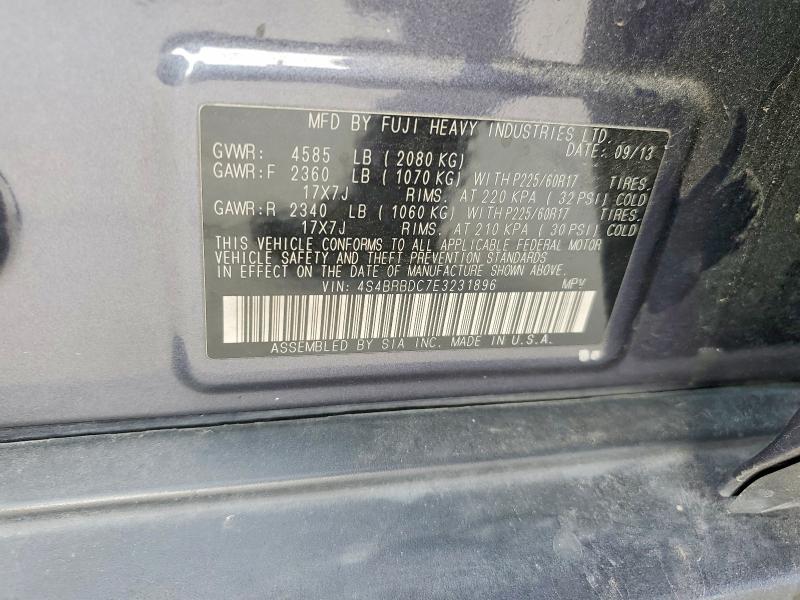 2014 Subaru Outback მანქანა იყიდება აუქციონზე, vin: 4S4BRBDC7E3231896, აუქციონის ნომერი: 50128206