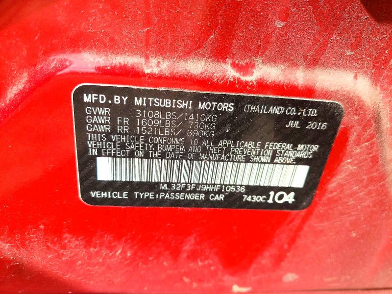 Продаж на аукціоні авто 2017 Mitsubishi Mirage, vin: ML32F3FJ9HHF10536, номер лоту: 49428006