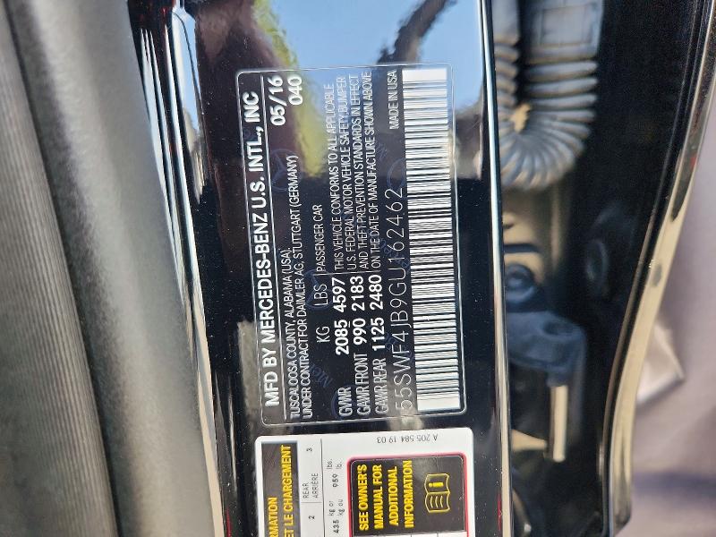50135846 :رقم المزاد ، 55SWF4JB9GU162462 vin ، 2016 Mercedes-benz C مزاد بيع