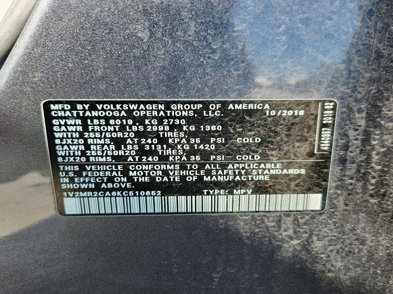 Продажа на аукционе авто 2019 Volkswagen Atlas, vin: 1V2MR2CA6KC510652, номер лота: 51405836