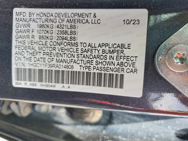 50317436 :رقم المزاد ، 1HGCY1F39RA014808 vin ، 2024 Honda Accord مزاد بيع