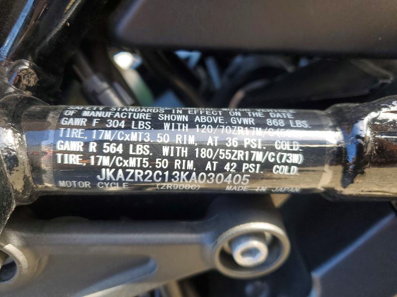 2019 Kawasaki Zr900 მანქანა იყიდება აუქციონზე, vin: JKAZR2C13KA030405, აუქციონის ნომერი: 48947116