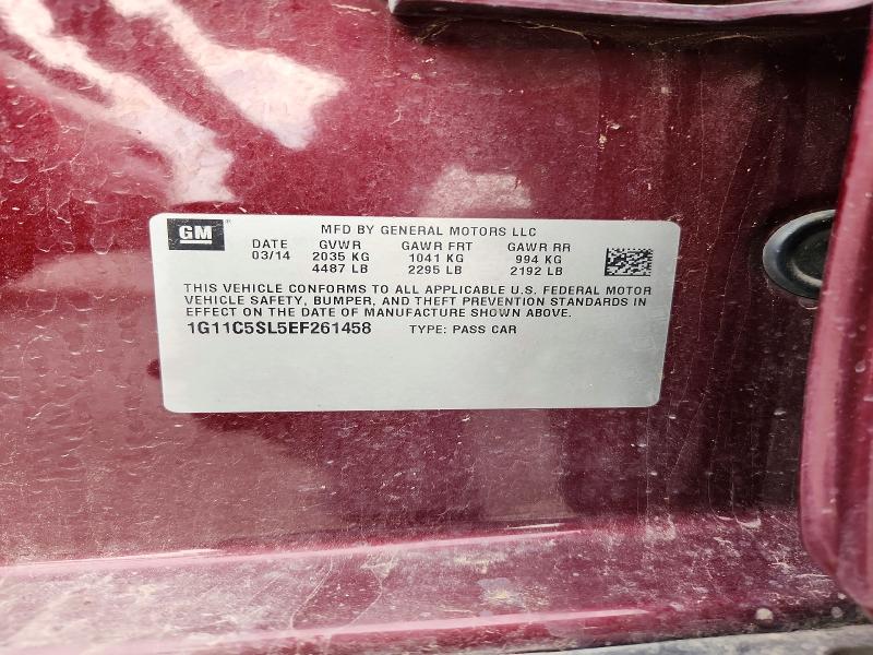 51414146 :رقم المزاد ، 1G11C5SL5EF261458 vin ، 2014 Chevrolet Malibu مزاد بيع