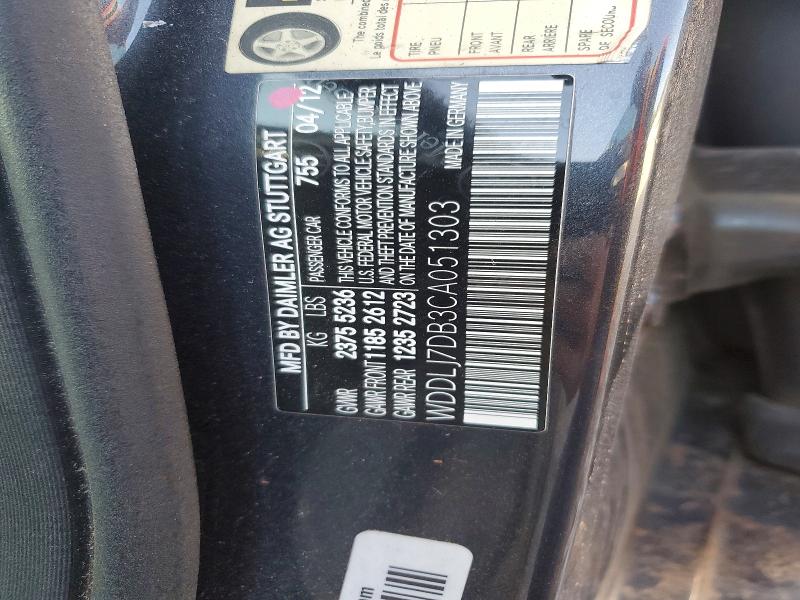 Auction sale of the 2012 Mercedes-benz Cls, vin: WDDLJ7DB3CA051303, lot number: 51242826