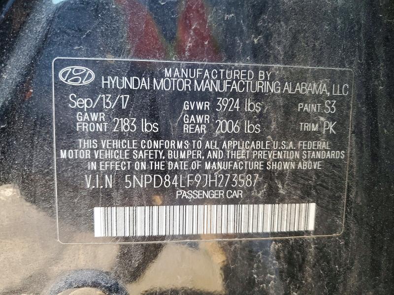 48714646 :رقم المزاد ، 5NPD84LF9JH273587 vin ، 2018 Hyundai Elantra مزاد بيع