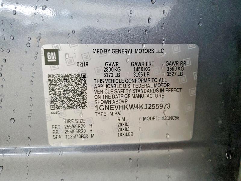 49776226 :رقم المزاد ، 1GNEVHKW4KJ255973 vin ، 2019 Chevrolet Traverse مزاد بيع