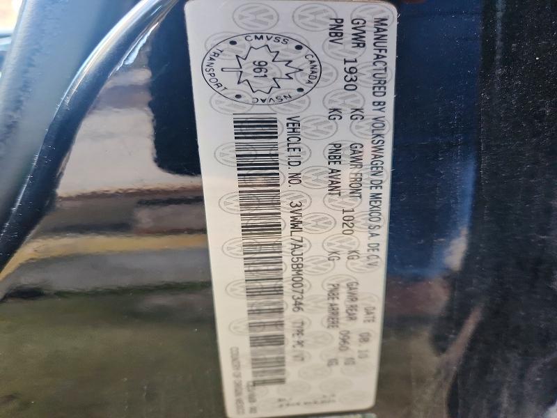 2011 Volkswagen Jetta მანქანა იყიდება აუქციონზე, vin: 3VWWL7AJ5BM007346, აუქციონის ნომერი: 48735386