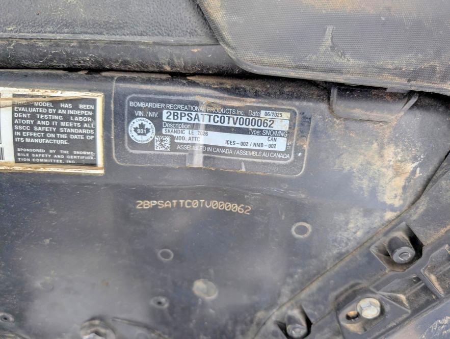 49432026 :رقم المزاد ، 2BPSATTC9TV000062 vin ، 2026 Skid Skandic Le 600 Efi Rer مزاد بيع
