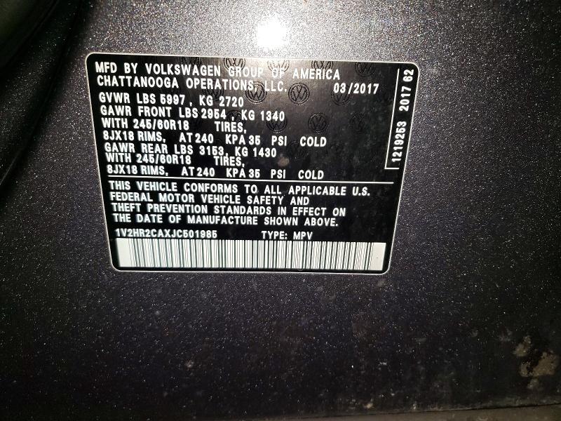 50676096 :رقم المزاد ، 1V2HR2CAXJC501985 vin ، 2018 Volkswagen Atlas مزاد بيع