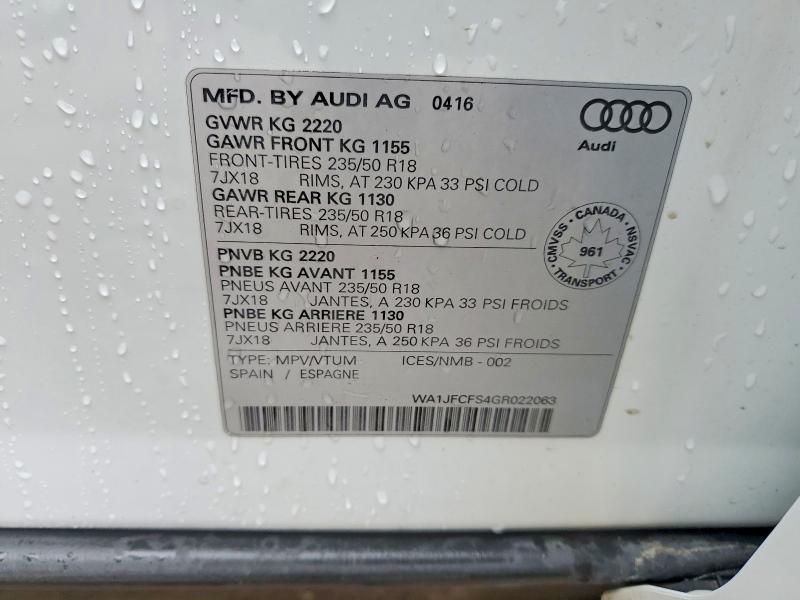 2016 Audi Q3 მანქანა იყიდება აუქციონზე, vin: WA1JFCFS4GR022063, აუქციონის ნომერი: 49938966