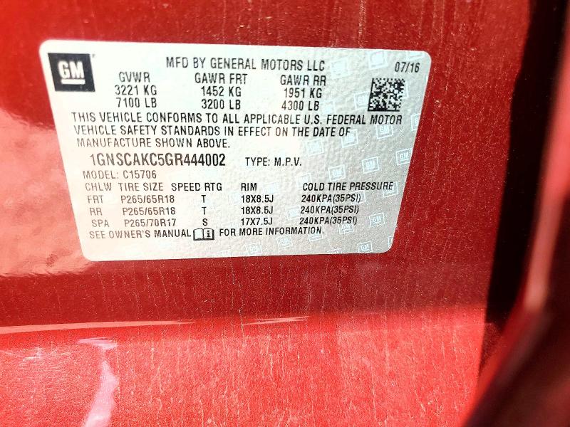 Aukcja sprzedaży 2016 Chevrolet Tahoe, vin: 1GNSCAKC5GR444002, numer aukcji: 49321496