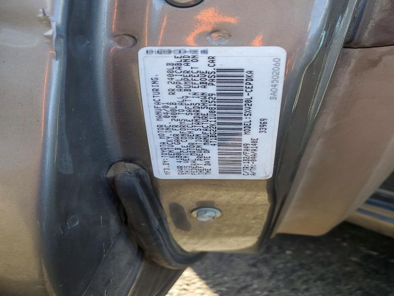 2001 Toyota Camry მანქანა იყიდება აუქციონზე, vin: 4T1BG22K11U081529, აუქციონის ნომერი: 49138646
