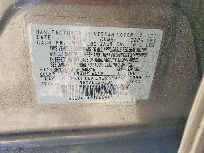 51607116 :رقم المزاد ، 3N1AB7AP5FL646815 vin ، 2015 Nissan Sentra مزاد بيع