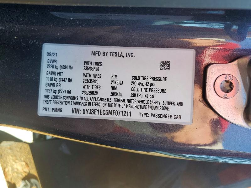 49249706 :رقم المزاد ، 5YJ3E1EC5MF071211 vin ، 2021 Tesla Model 3 مزاد بيع