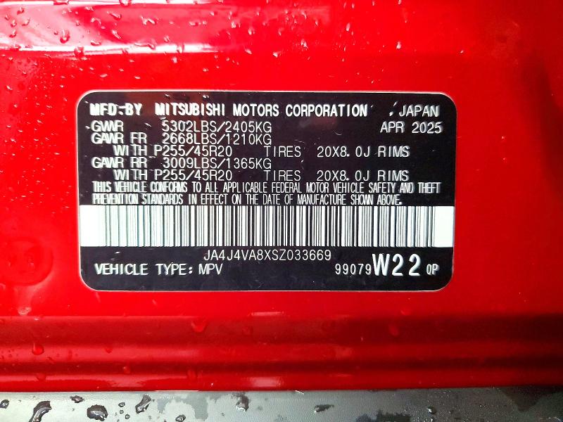 Auction sale of the 2025 Mitsubishi Outlander, vin: JA4J4VA8XSZ033669, lot number: 51255136