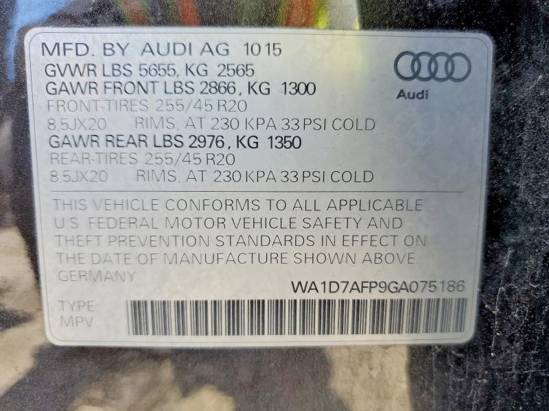 50056366 :رقم المزاد ، WA1D7AFP9GA075186 vin ، 2016 Audi Q5 مزاد بيع