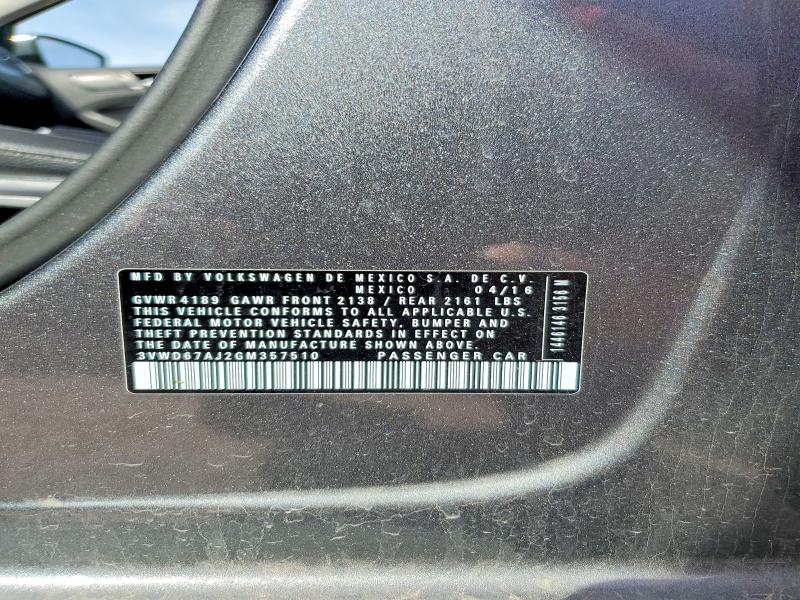 Aukcja sprzedaży 2016 Volkswagen Jetta, vin: 3VWD67AJ2GM357510, numer aukcji: 48240626