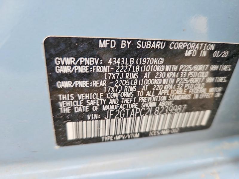 Aukcja sprzedaży 2020 Subaru Crosstrek, vin: JF2GTAPC2L8239987, numer aukcji: 49567616