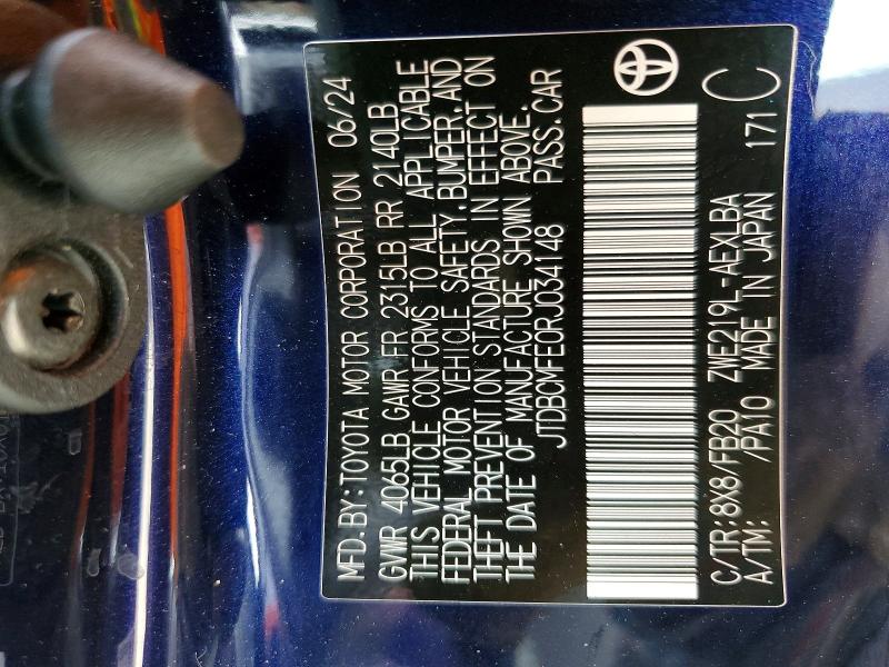 50061116 :رقم المزاد ، JTDBCMFE0RJ034148 vin ، 2024 Toyota Corolla Hybrid مزاد بيع
