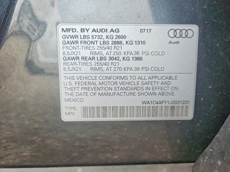 2018 Audi Sq5 მანქანა იყიდება აუქციონზე, vin: WA1C4AFY1J2031231, აუქციონის ნომერი: 48495346
