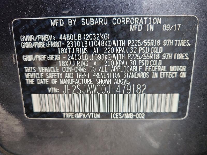 48092346 :رقم المزاد ، JF2SJAWC0JH479182 vin ، 2018 Subaru Forester مزاد بيع
