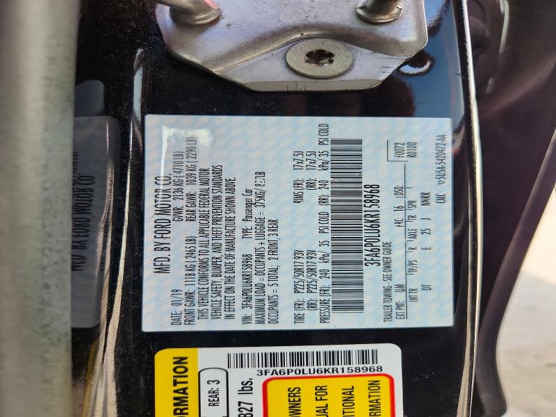 Продаж на аукціоні авто 2019 Ford Fusion, vin: 3FA6P0LU6KR158968, номер лоту: 46347186