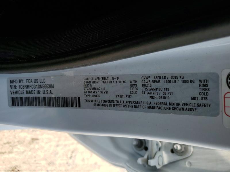 Продажа на аукционе авто 2025 Ram 1500, vin: 1C6RRFCG1SN566304, номер лота: 51608246