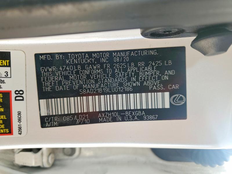 49668306 :رقم المزاد ، 58AD21B19LU012186 vin ، 2020 Lexus Es مزاد بيع