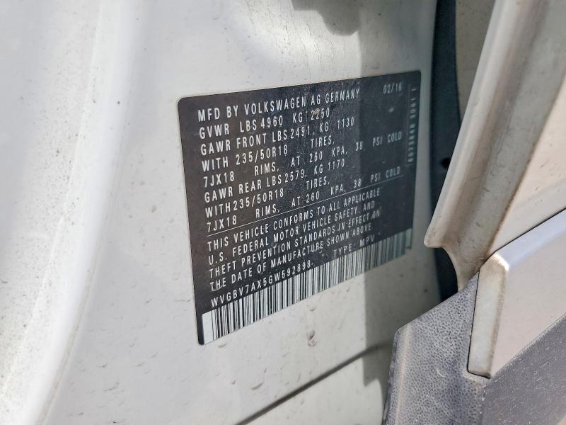 Aukcja sprzedaży 2016 Volkswagen Tiguan, vin: WVGBV7AX5GW592898, numer aukcji: 49310466