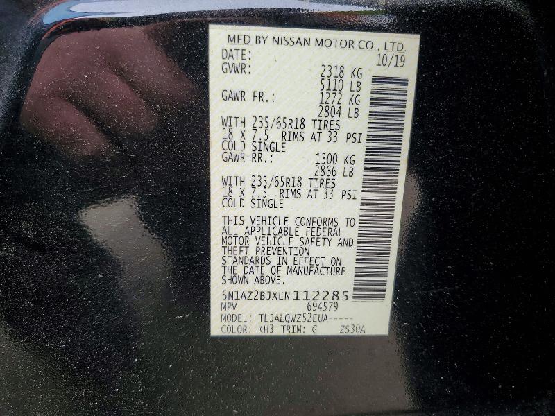 Aukcja sprzedaży 2020 Nissan Murano, vin: 5N1AZ2BJXLN112285, numer aukcji: 48574976