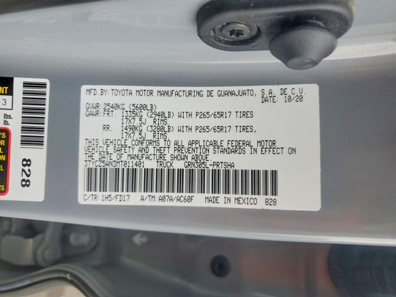 Aukcja sprzedaży 2021 Toyota Tacoma, vin: 3TYCZ5AN3MT011401, numer aukcji: 49865636