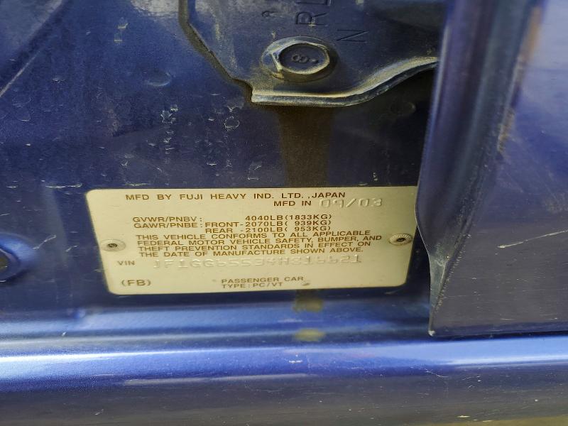 50829526 :رقم المزاد ، JF1GG65534H816621 vin ، 2004 Subaru Impreza مزاد بيع