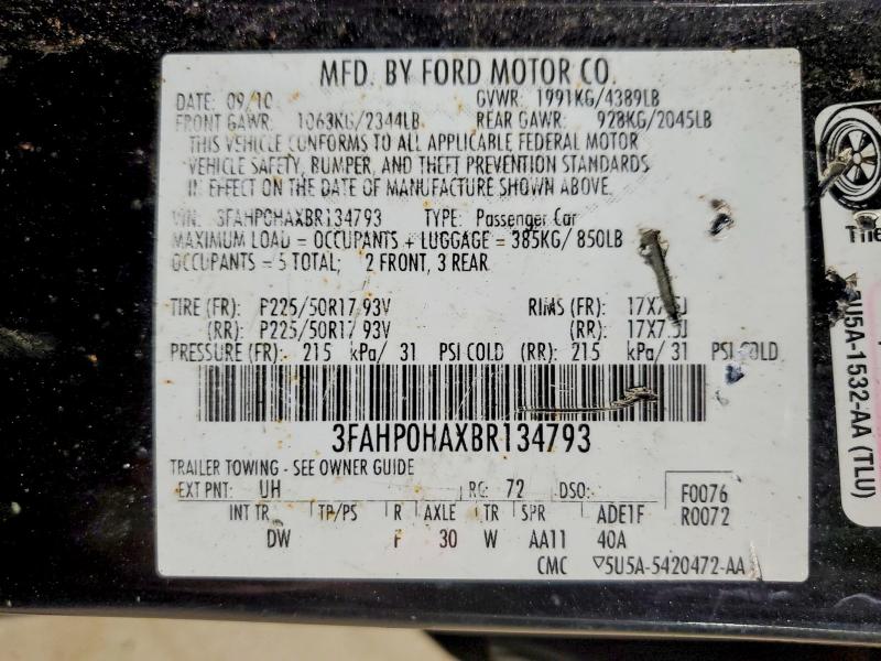 Aukcja sprzedaży 2011 Ford Fusion, vin: 3FAHP0HAXBR134793, numer aukcji: 50071116