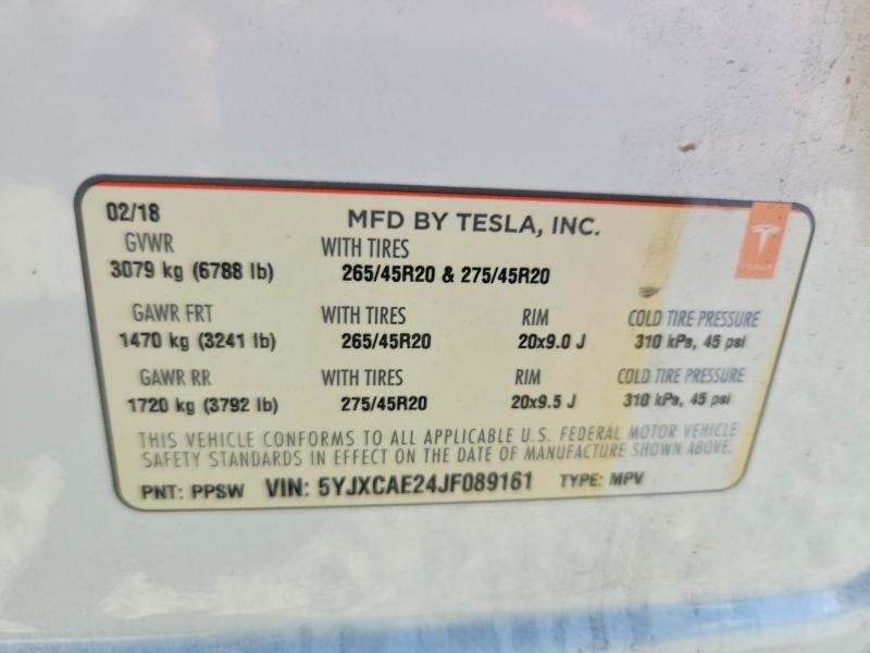 Продаж на аукціоні авто 2018 Tesla Model X, vin: 5YJXCAE24JF089161, номер лоту: 48693356