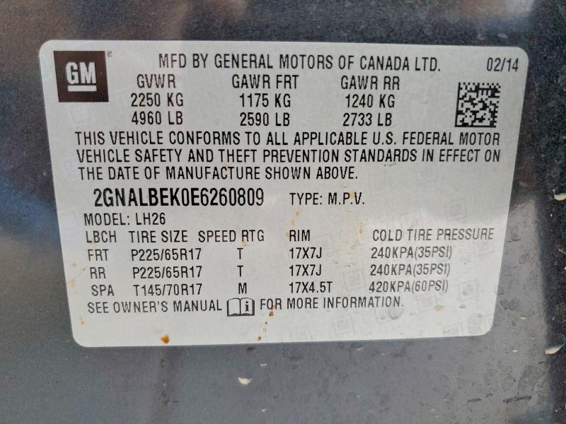 Auction sale of the 2014 Chevrolet Equinox, vin: 2GNALBEK0E6260809, lot number: 51334126