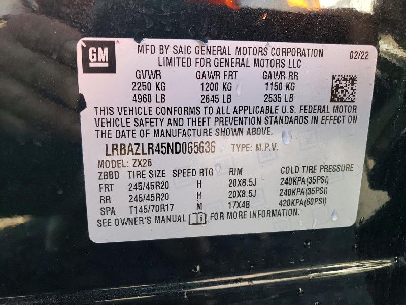 49439646 :رقم المزاد ، LRBAZLR45ND065636 vin ، 2022 Buick Envision مزاد بيع