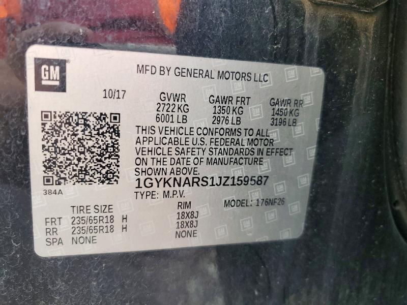 2018 Cadillac Xt5 მანქანა იყიდება აუქციონზე, vin: 1GYKNARS1JZ159587, აუქციონის ნომერი: 50409276