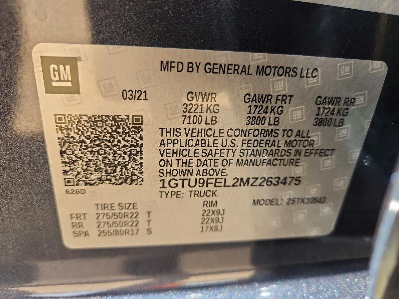 2021 Gmc Sierra მანქანა იყიდება აუქციონზე, vin: 1GTU9FEL2MZ263475, აუქციონის ნომერი: 51181666