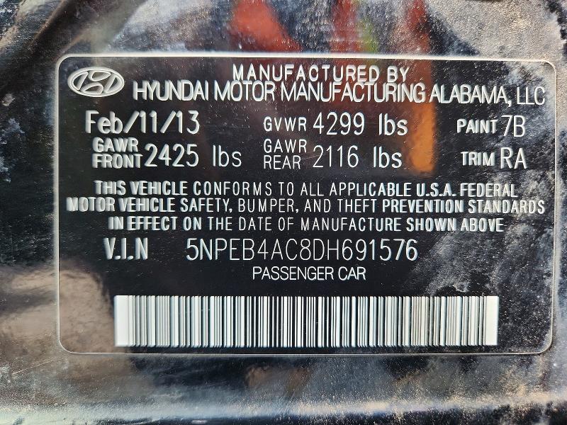 Продаж на аукціоні авто 2013 Hyundai Sonata, vin: 5NPEB4AC8DH691576, номер лоту: 49461006