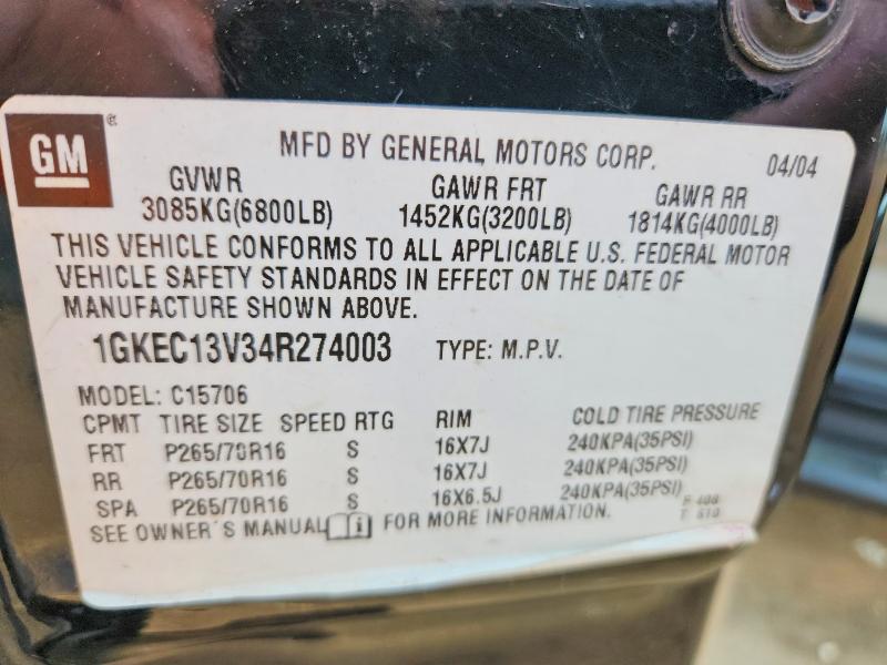2004 Gmc Yukon მანქანა იყიდება აუქციონზე, vin: 1GKEC13V34R274003, აუქციონის ნომერი: 50062386