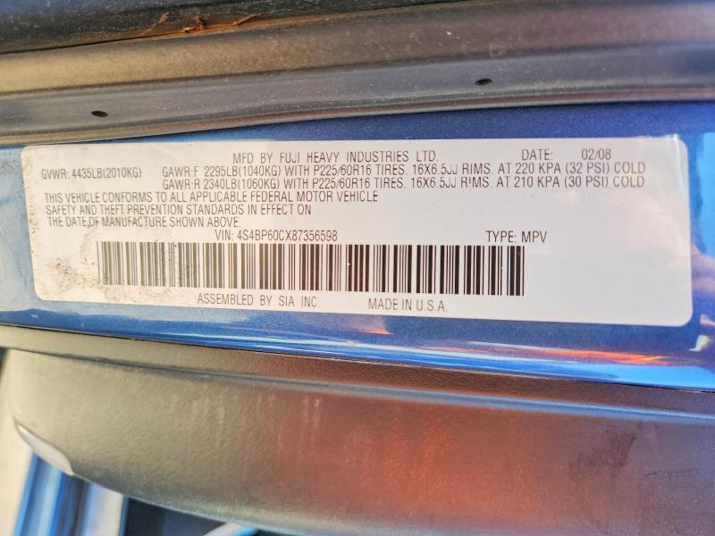 49723566 :رقم المزاد ، 4S4BP60CX87356598 vin ، 2008 Subaru Outback مزاد بيع