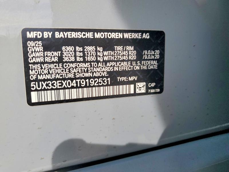 2026 Bmw X6 მანქანა იყიდება აუქციონზე, vin: 5UX33EX04T9192531, აუქციონის ნომერი: 51099406