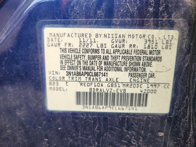 2012 Nissan Sentra მანქანა იყიდება აუქციონზე, vin: 3N1AB6AP9CL667141, აუქციონის ნომერი: 49164596
