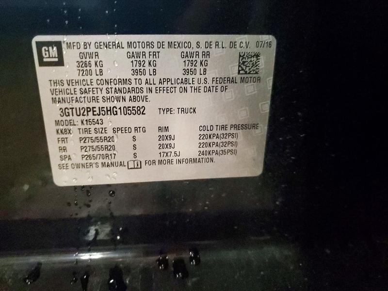 2017 Gmc Sierra მანქანა იყიდება აუქციონზე, vin: 3GTU2PEJ5HG105582, აუქციონის ნომერი: 49962476