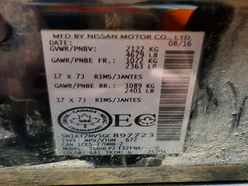 48587746 :رقم المزاد ، 5N1AT2MV5GC897723 vin ، 2016 Nissan Rogue مزاد بيع