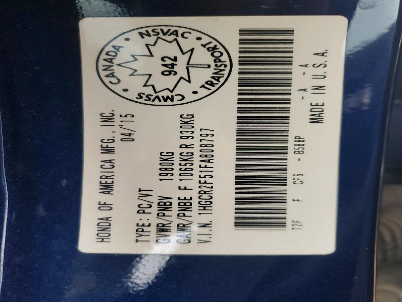 2015 Honda Accord მანქანა იყიდება აუქციონზე, vin: 1HGCR2F51FA808797, აუქციონის ნომერი: 51490146