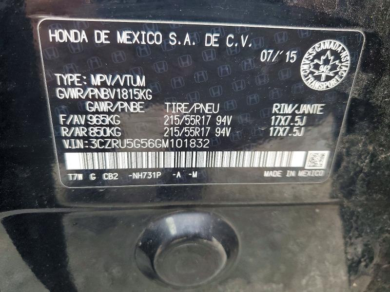 2016 Honda Hr-v მანქანა იყიდება აუქციონზე, vin: 3CZRU5G56GM101832, აუქციონის ნომერი: 49082076