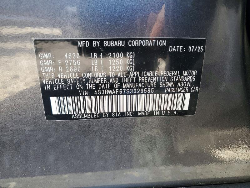 2025 Subaru Legacy მანქანა იყიდება აუქციონზე, vin: 4S3BWAF67S3029585, აუქციონის ნომერი: 49849686