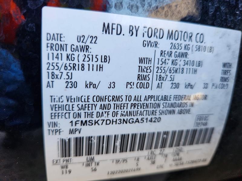Продаж на аукціоні авто 2022 Ford Explorer, vin: 1FMSK7DH3NGA51420, номер лоту: 48987666