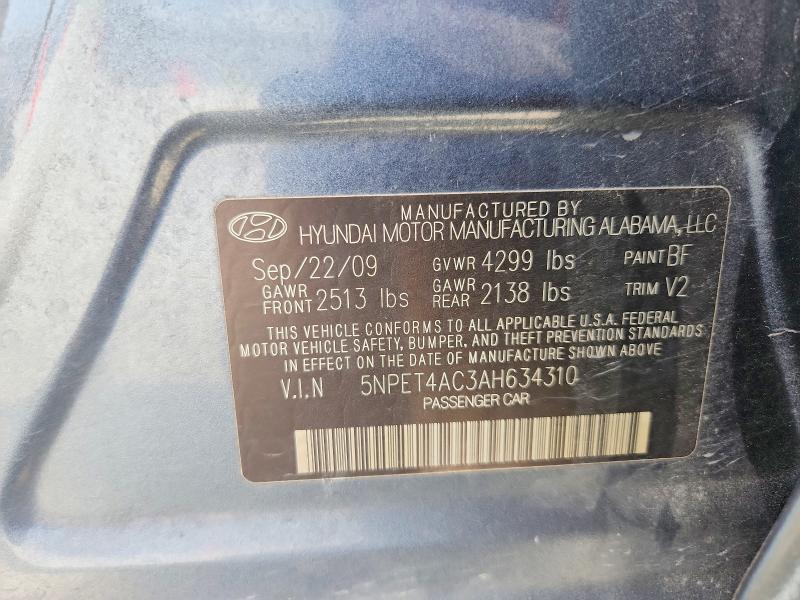 52051366 :رقم المزاد ، 5NPET4AC3AH634310 vin ، 2010 Hyundai Sonata مزاد بيع
